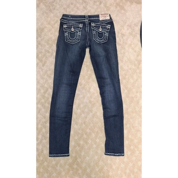 True Religion Jeans Women's Size 27x29 Skinny Flap Pocket Big T Stitch Dark Wash - Picture 3 of 4